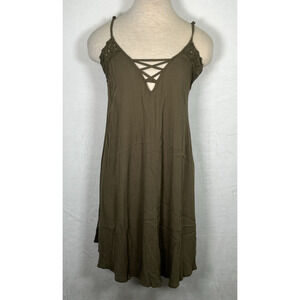 Roxy Olive Green Gauzey Die Cut Sun Dress Size Medium